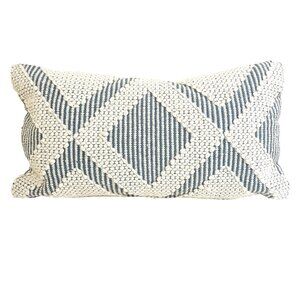 DKNY Textured Lumbar Throw Pillow Geometric Blue White Knit Accent 24 x 12